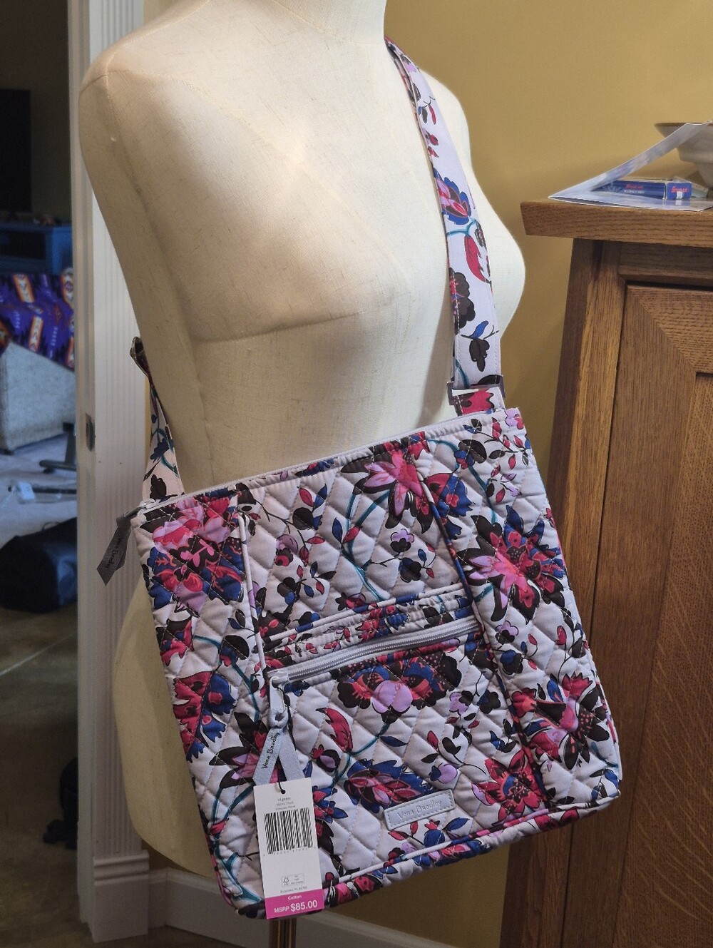 Vera Bradley Quilted Vineyard Floral Crossbody Hipster Bag Purse Lavender Pink